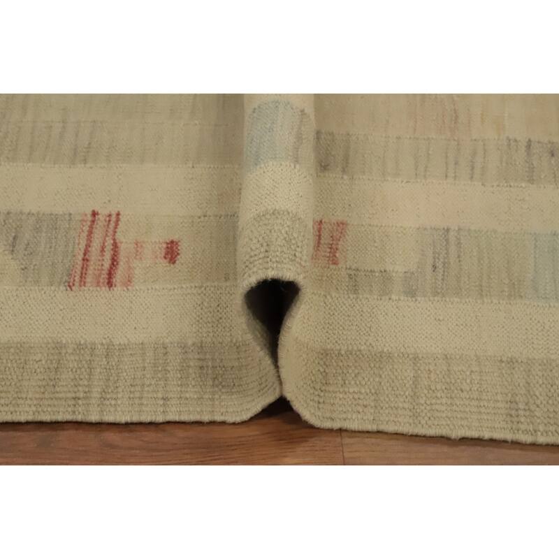 Hand Woven Oriental 100% Wool Carpet Southwestern Tribal Beige & Ivories Kilim Area Rug - 9' 8'' X 6' 8''