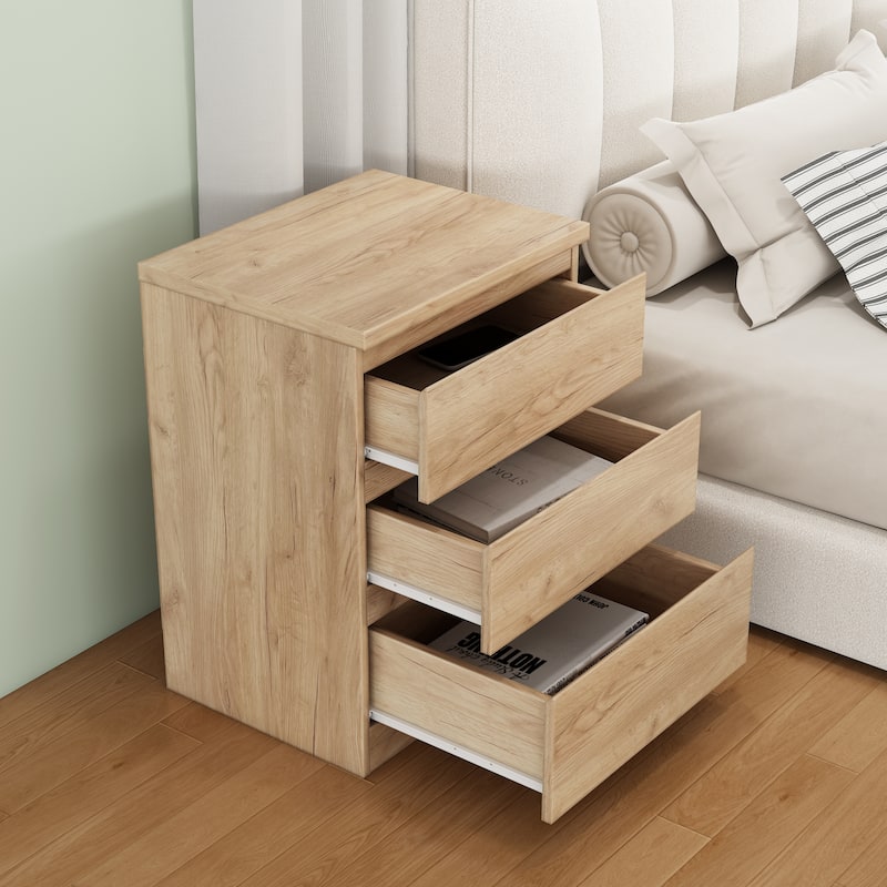 19.7-Inch Nightstand with 3 Drawers, Beside Table with Drawers Handle Free Design,Thickened Top Plate,for Bedroom,Living Room