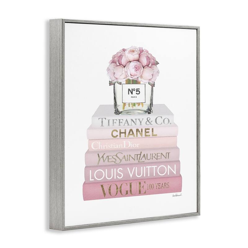 Stupell Pink Rose Bouquet Fashion Style Bookstack Framed Wall Art