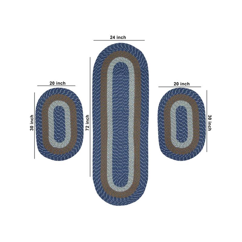 Better Trends Country Braid 100% Polypropylene 3 Pc Set Stain Resistant, Double Sided Reversible Indoor Area Utility Rug