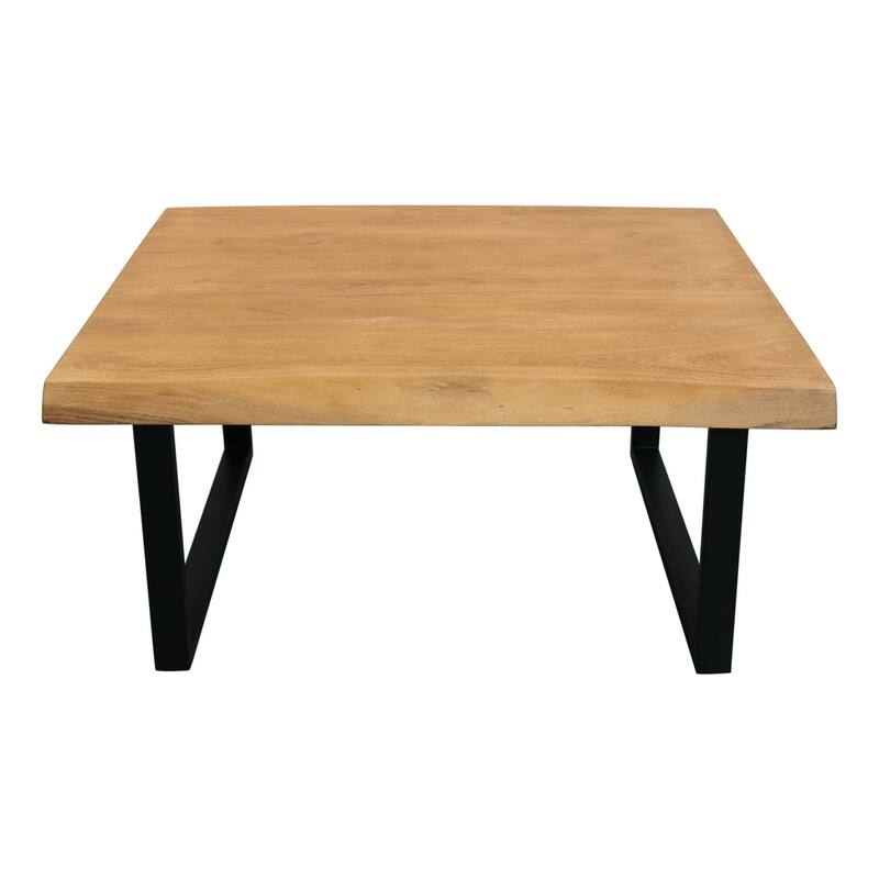 HomeRoots 39" Natural And Black Solid Wood And Iron Square Distressed Coffee Table - 39' X '18' X '39