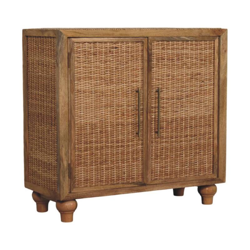 Artisan Furniture Solid Wood Rattan Oak 2-Door Cabinet, Brown