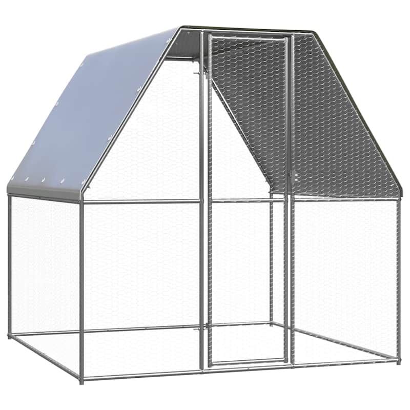 vidaXL Chicken Cage Silver and Gray 6.6â€˜x6.6â€˜x6.6â€˜ Galvanized Steel - 78.7" x 78.7" x 78.7"