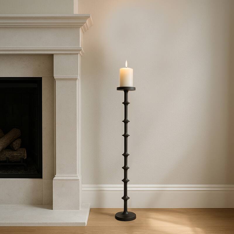 Black 36 in. Metal Abacus Floor Pillar Candle Holder