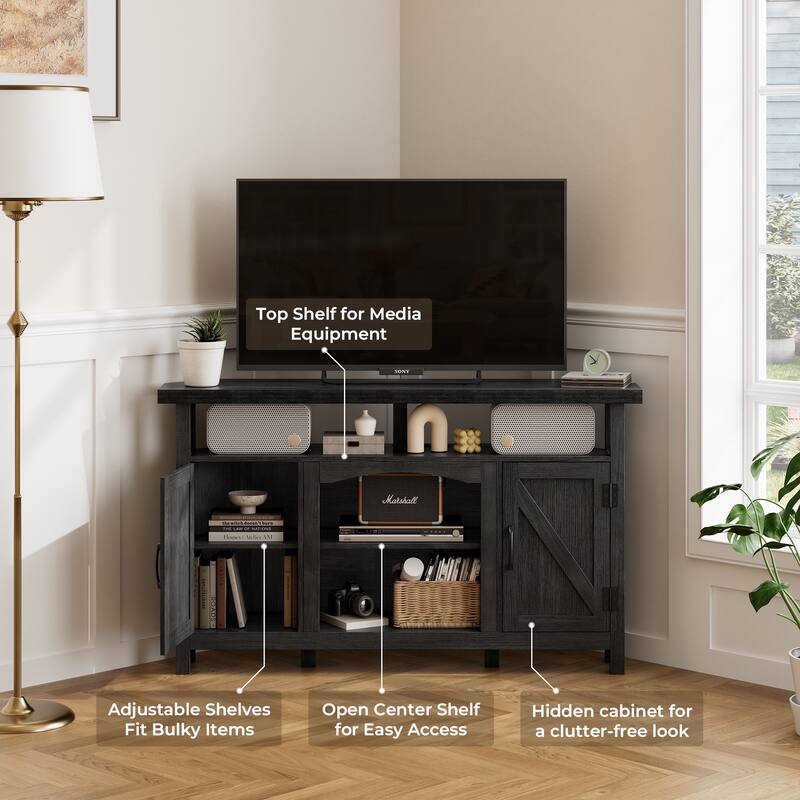 Farmhouse Corner TV Stand for TVs up to 60", Entertainment Center with Storage Cabinets - 31.81'' H X 54.02'' W X 15.35'' D