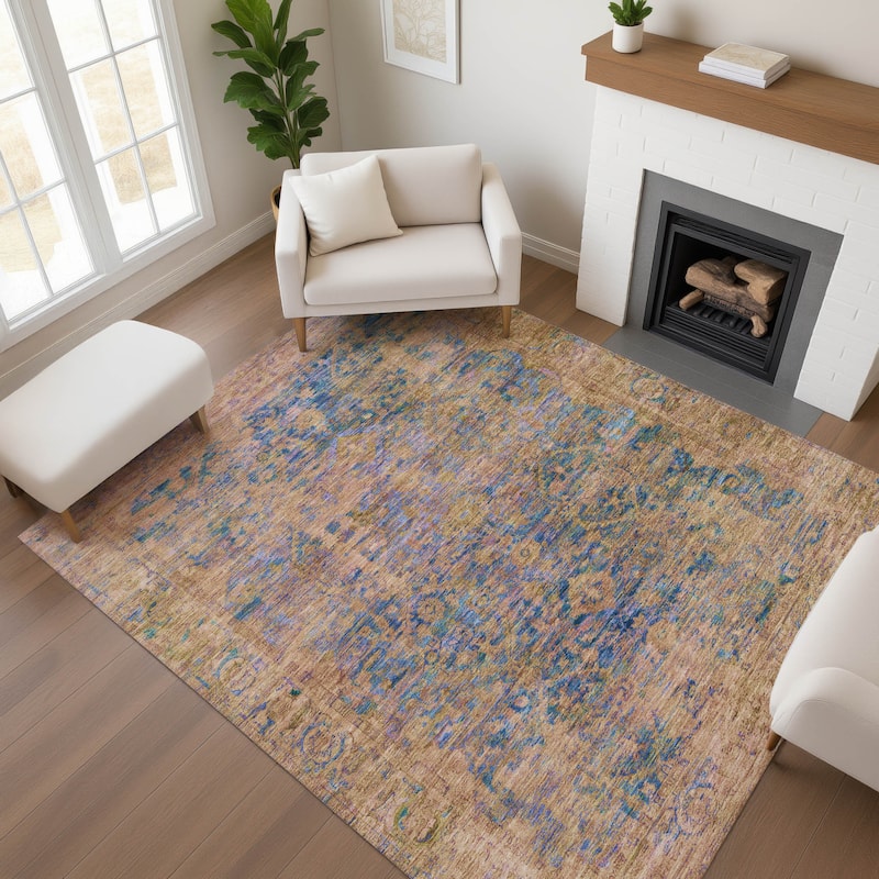 Premium Washable Super Soft Vintage Traditional Mayfield Rug - Navy - 5' x 7'6"