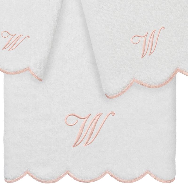 Authentic Hotel and Spa 100% Turkish Cotton Pink ADORNIA Scallop Personalized 3 Piece Towel Set - 3 Piece Set