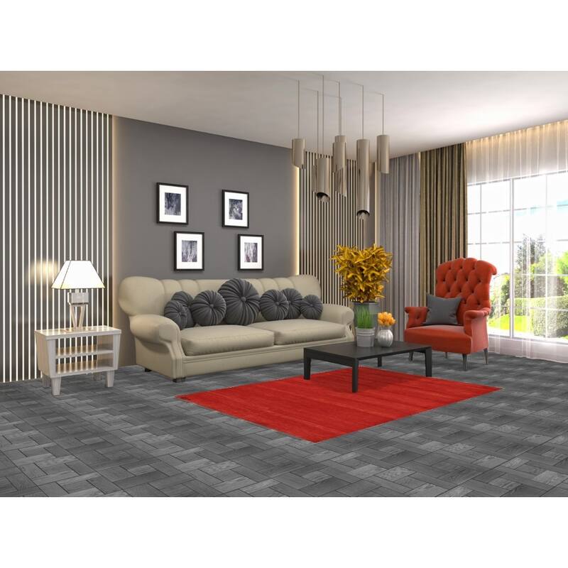 Gabbeh Modern Rug Hand-Knotted Stripe Red Wool Carpet - 4'0" x 5'9"