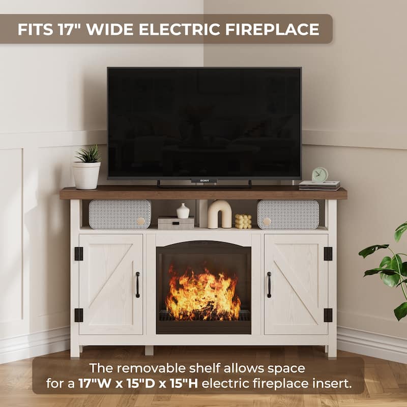 Farmhouse Corner TV Stand for TVs up to 60", Entertainment Center with Storage Cabinets - 31.81'' H X 54.02'' W X 15.35'' D