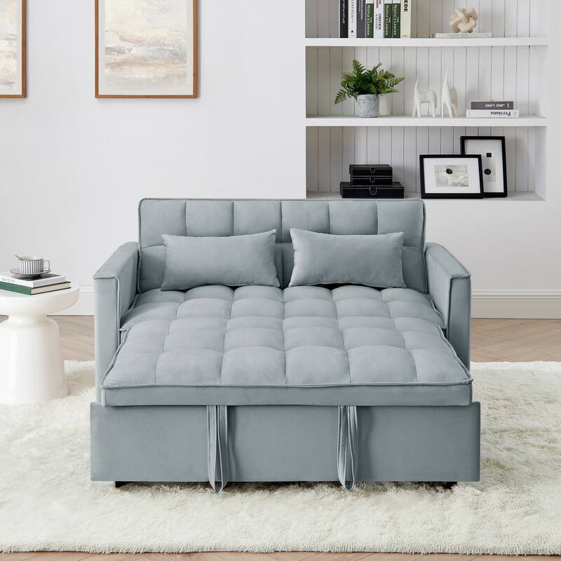54.33 inch versatile foldable sofa bed in 3 lengths, modern sofa velvet pull-out bed, adjustable back