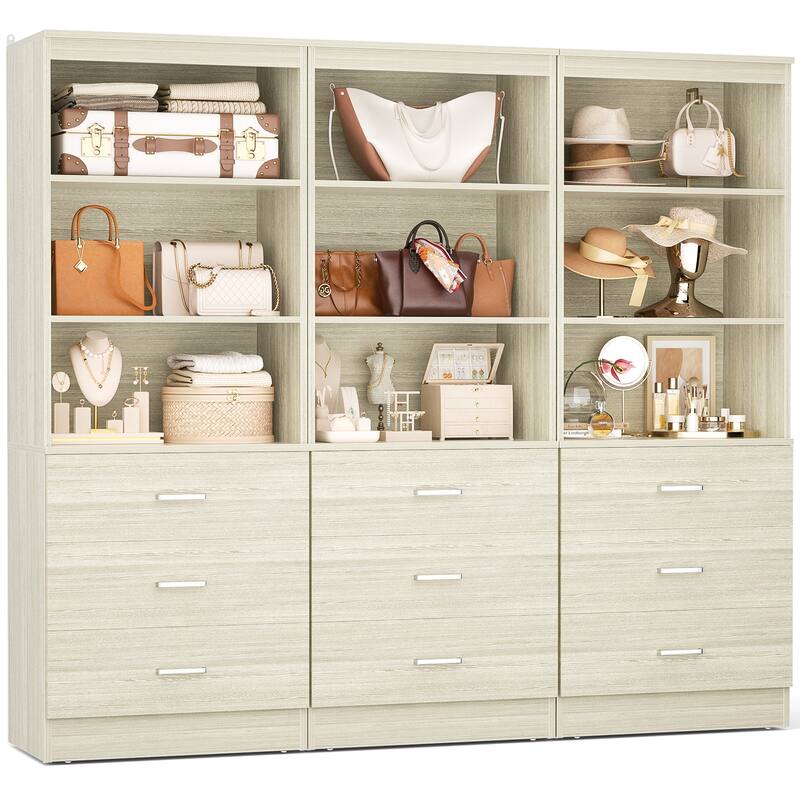23.6" W Closet System with 3 Wooden Drawers and Storage Shelves, 2FT Sturdy Walk-in Organizer Storage Unit