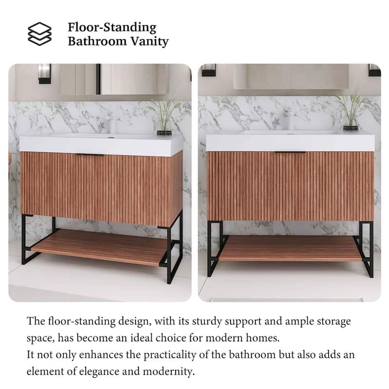 Freestanding Bathroom Vanity with White Integrated Solid Surface Sink