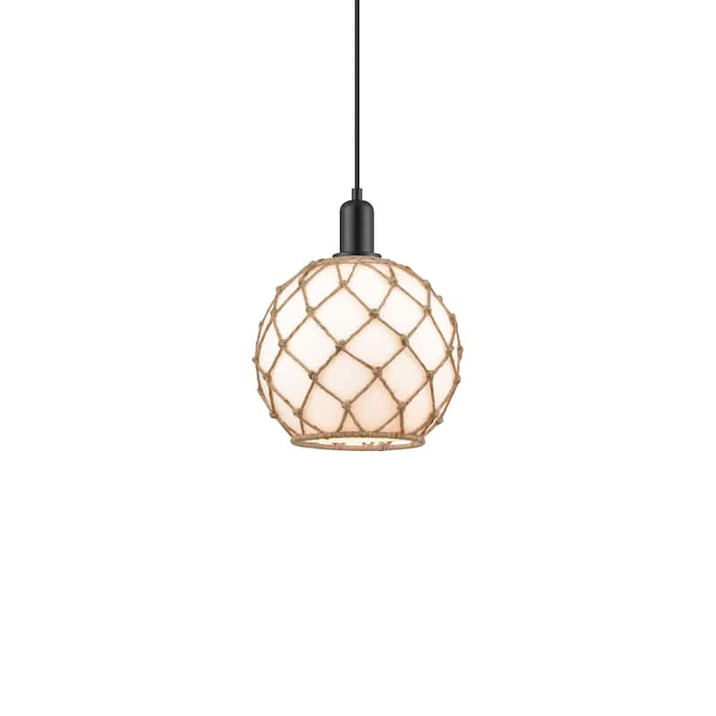 Innovations Lighting 716-1P-13-10 Farmhouse Rope Pendant Farmhouse - Matte Black / White Glass with Brown Rope