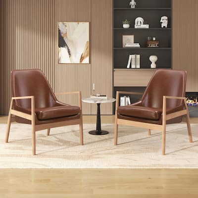2PCS Solid Wood PU Armchairs