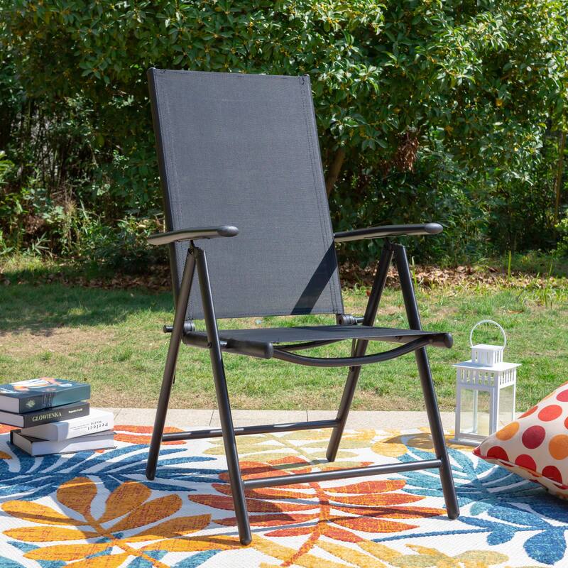7-Piece Patio Dining Set Rectangle Metal Dining Table with 2.6" Umbrella Hole and 6 Foldable Aluminum Lightweight Chairs