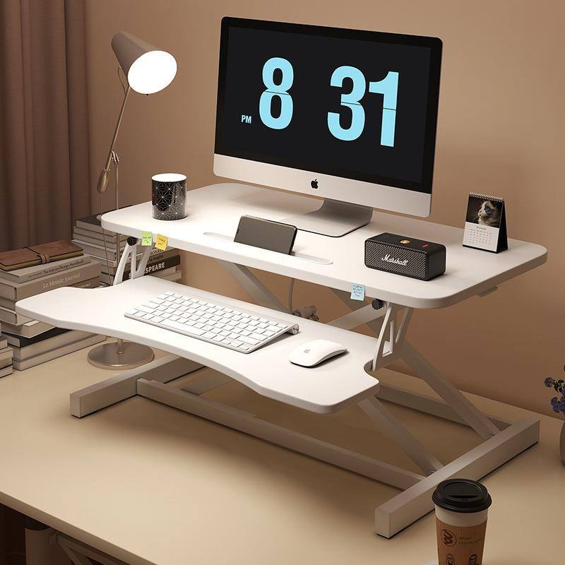 Anmytek 32 Inch Height Adjustable Sit to Stand Desk Converter with Wide Keyboard Tray White