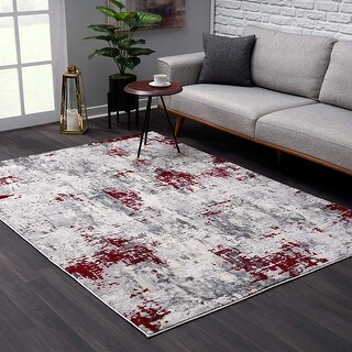 8' x 11' Red and Gray Modern Abstract Area Rug - 3'6