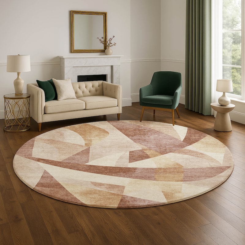 Premium Washable Super Soft Abstract Contemporary Mayfield Rug - 8' x 8' - Paprika