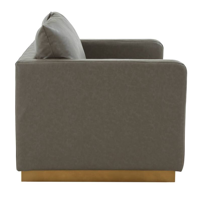 LeisureMod Nervo Modern Leather Loveseat With Gold Base & Cushions - 55.9