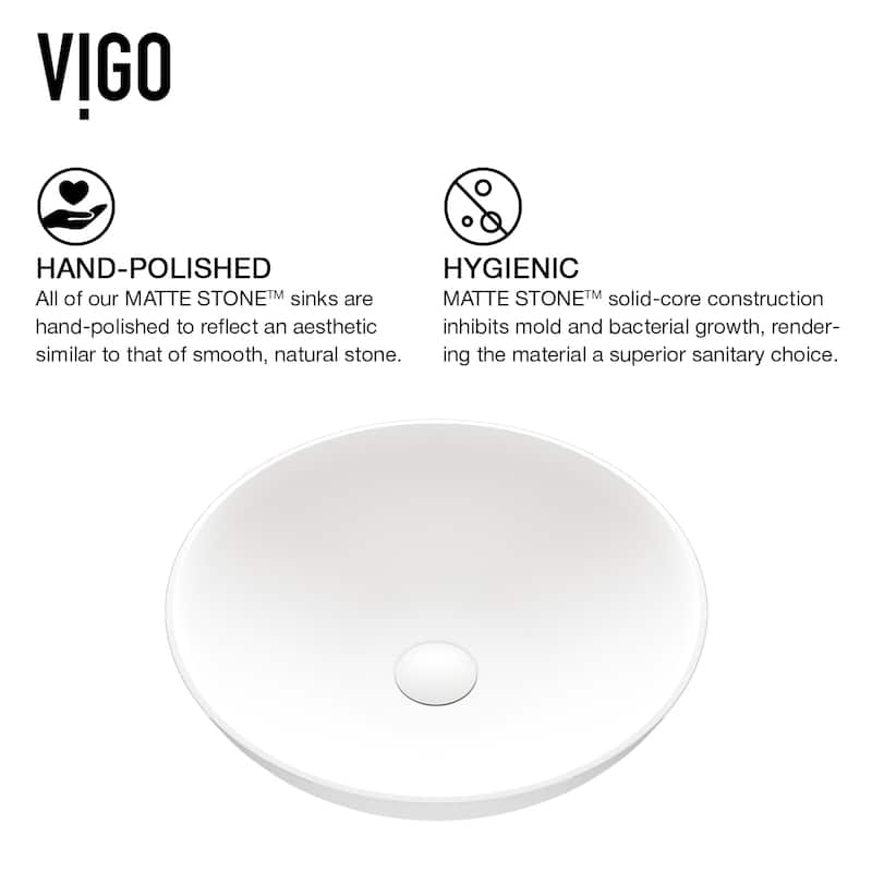 VIGO Lotus 16"L x 16"W x 5"H Matte Stone Round Bathroom Vessel Sink