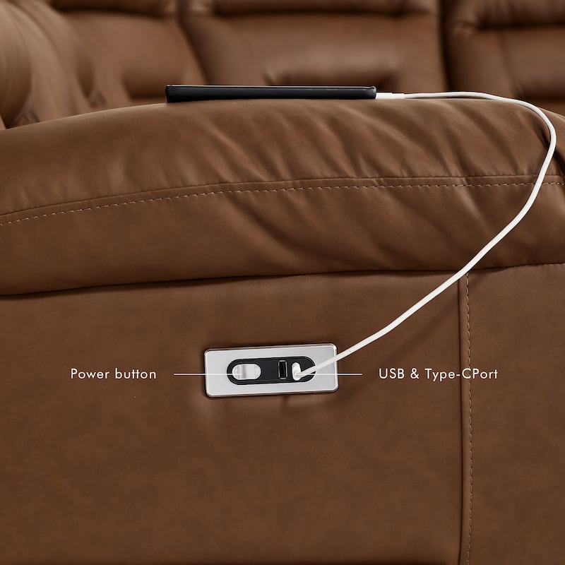 3-Piece Faux Leather Modular Design Power Recliner Sofa Set with USB&USB-C Charging