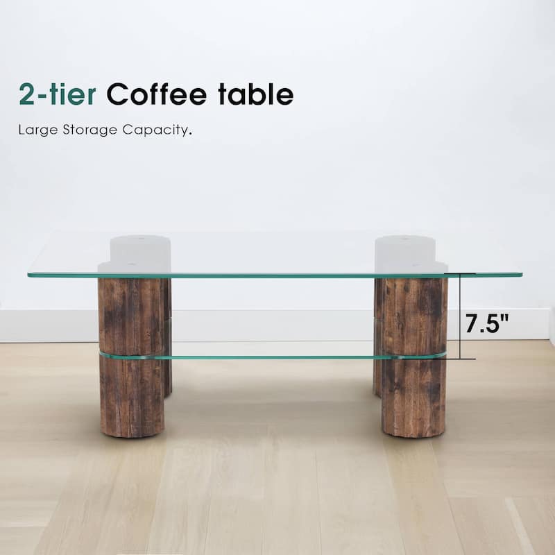 Ivinta 44"W×24"D Rectangular Coffee Table with Tempered Glass Top, Roma Stylish Legs