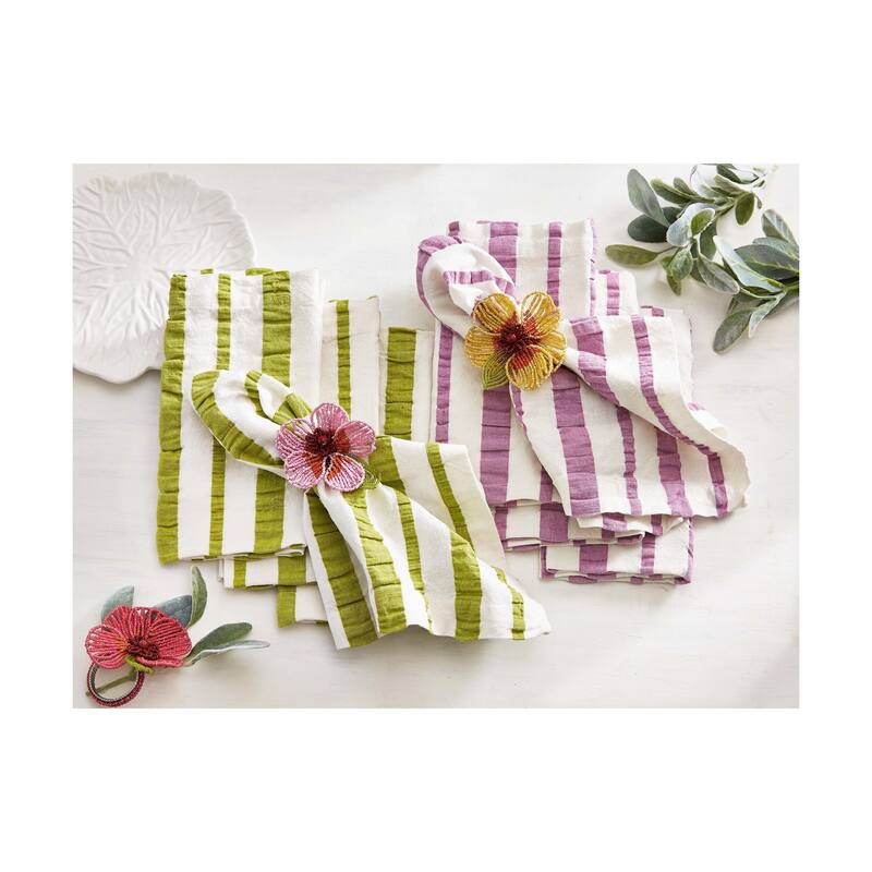 Purple Seersucker Horizontal and Vertical Stripes on White Background Cotton Machine Washable Napkin Set of 4 Lavendar