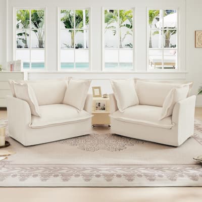 2-Piece Accent Chair with Deep Seat, Lounge Chair with High Back Pillows, Leisure Armchair with Removable Chenille Covers