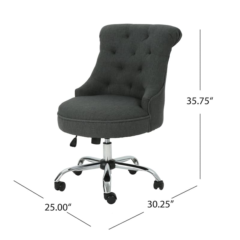 Ovi Swivel Office Chair, Rolling Wheels, Dark Gray Fabric, Tufted Back