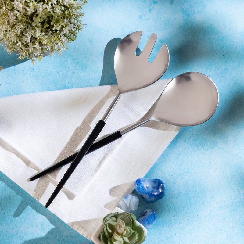 Set of 2 Stainless Steel & Resin Handle Salad Set
