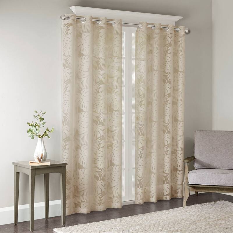 Rossetta 1-Piece Elegant Light and AiryTulle Fabric with Palm Leaf Openwork Pattern Curtain - 50"W x 95"L