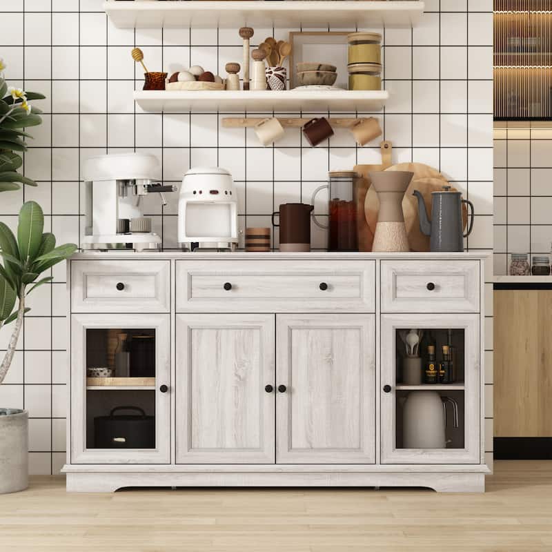 Elegant Wood-Grain Buffet Cabinet with Adjustable Shelves Sideboard