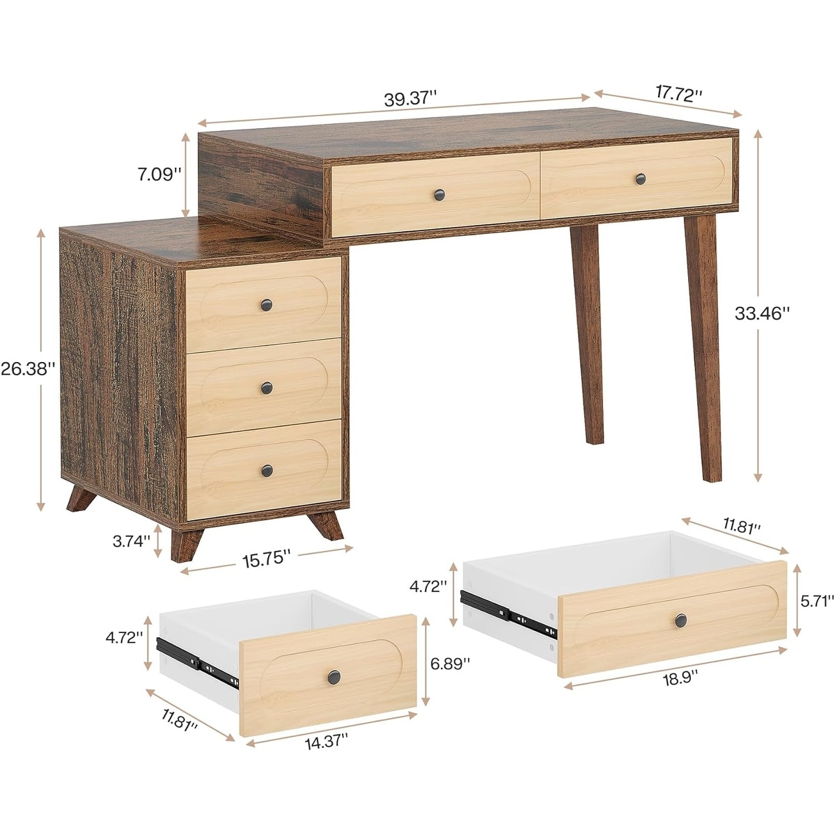 51-Inch Makeup Vanity Table with Reversible Drawer Cabinet for