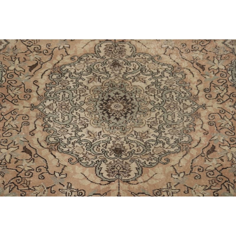 Distressed Sparta Turkish Vintage Rug Hand-Knotted Solid Wool Carpet - 6'6" x 9'9"