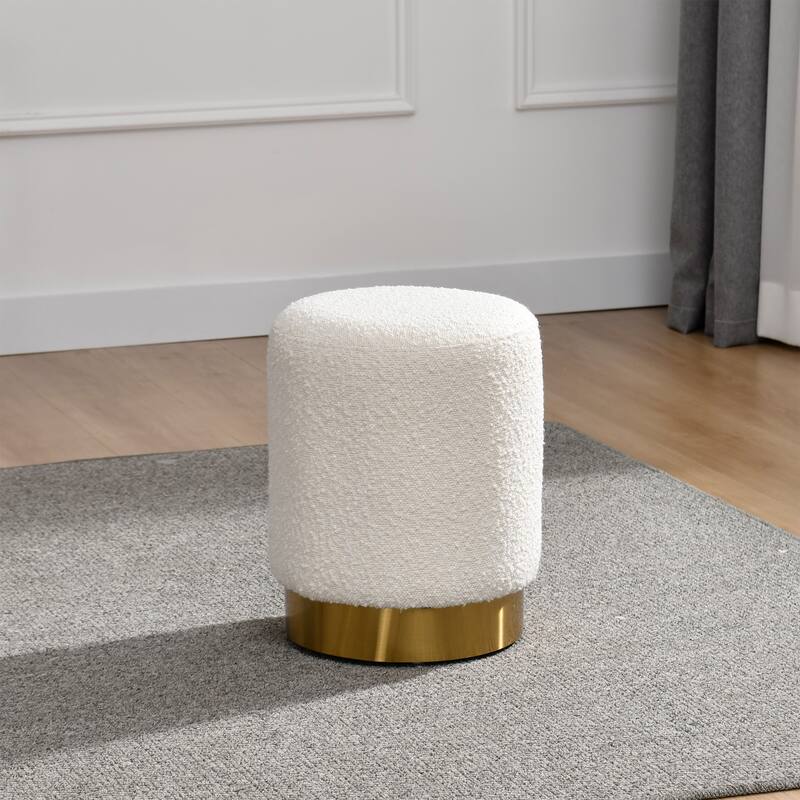 Bellini White Boucle Fabric Round Footstool Ottoman Small Size