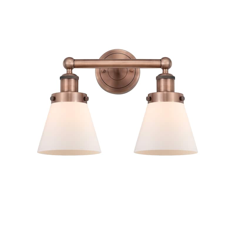Innovations Lighting 616-2W-10-16 Cone Vanity Cone 2 Light 16" Wide - Antique Copper / Matte White