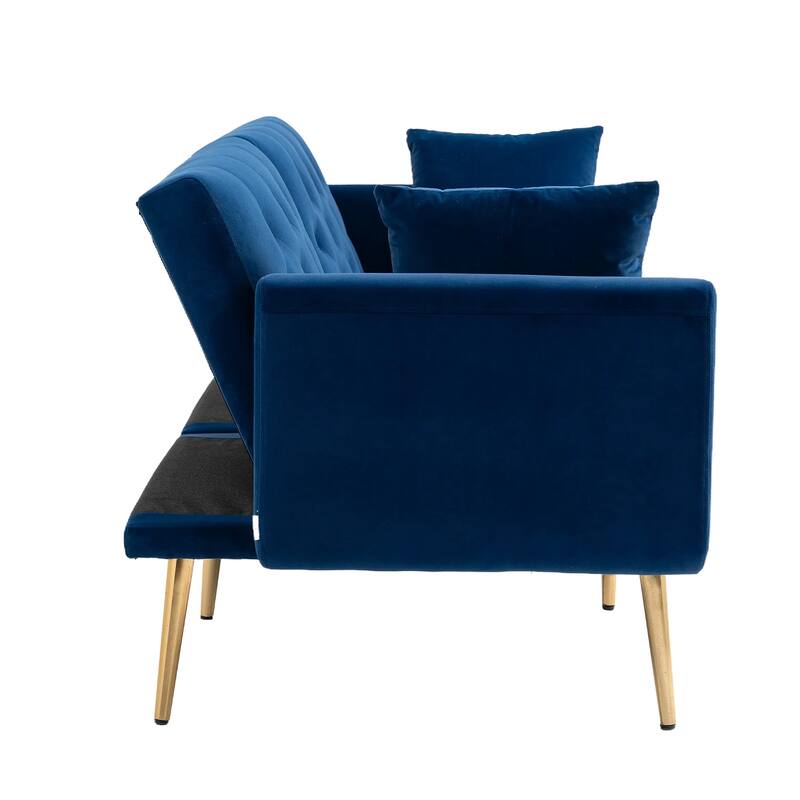 65.35" Velvet Futon Sofa Bed with Adjustable Backrest