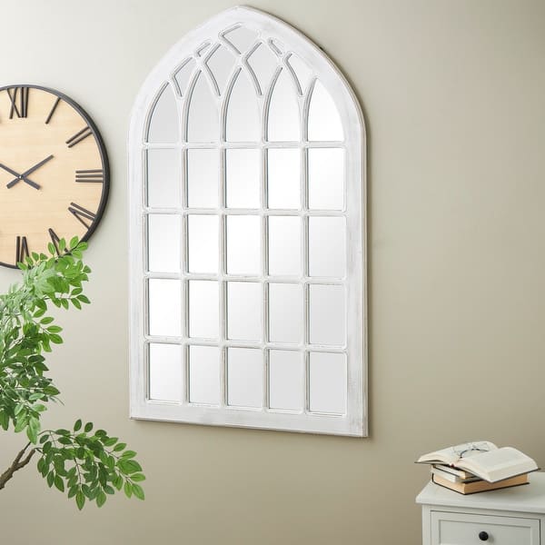 White Wooden Distressed Window Pane Wall Mirror 36"W, 60"H Bed Bath
