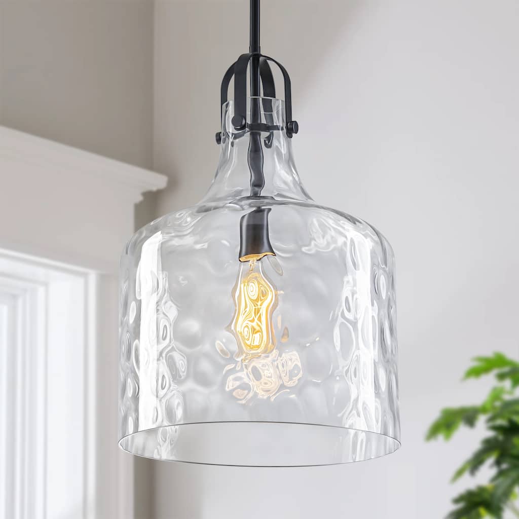Starsky 1-Light 11.81in. Modern Globe Single Clear Hammered Glass Pendant