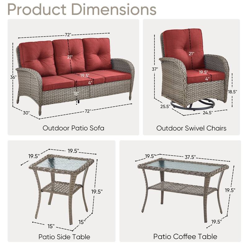 5 Pieces Sofa with Swivel Rocking Chairs Table Set