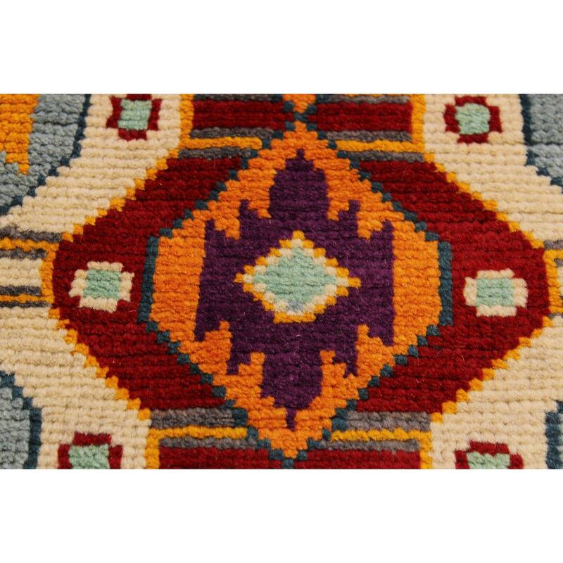 Bohemian Balochi Cannon Beige/Red Hand Knotted Wool Rug - 5'0'' x 6'8''
