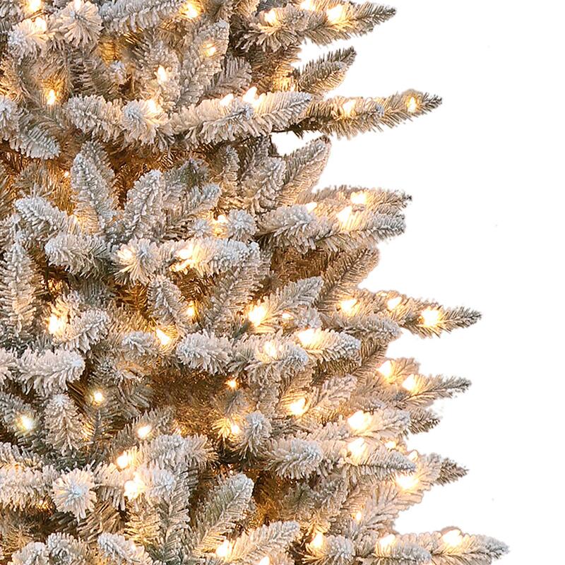 Puleo International 6.5 ' Pre-Lit Flocked Slim Fraser Fir Artificial Christmas Tree