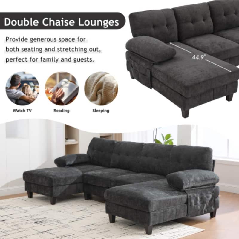 103.5" Modern Chenille U-shaped Sectional Sofa with Dual Chaise Lounges and Armrest Pillows