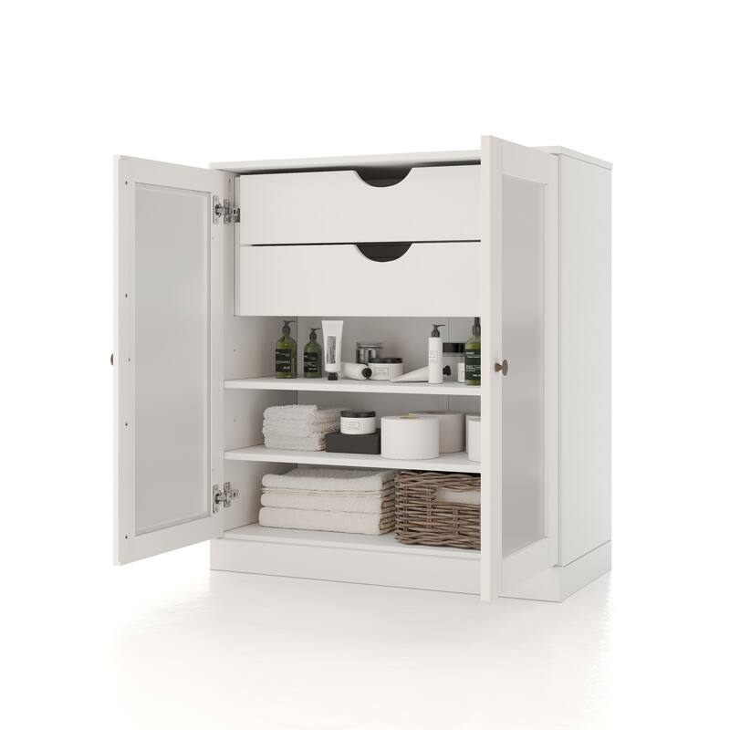 Palace Imports 100% Solid Wood 32" Bathroom Cabinet with Frosted Glass Doors, 2-Drawers and Adjustable Shelves