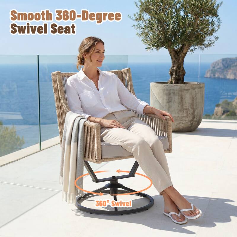 Outdoor Wicker Swivel Chairs with Cushion (Set of 2)