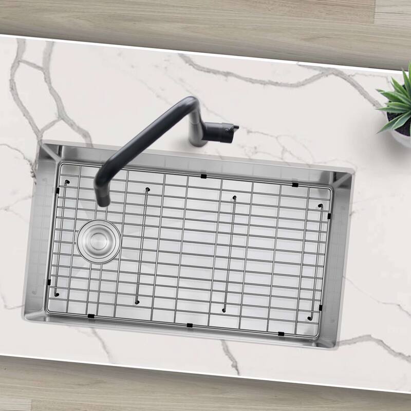 AZUNI 28 inches L x 18 inches W Single Bowl Undermount 16G Reversible Kitchen Sink with Grid and Basket Strainer C128 - Brushed Stainless Steel