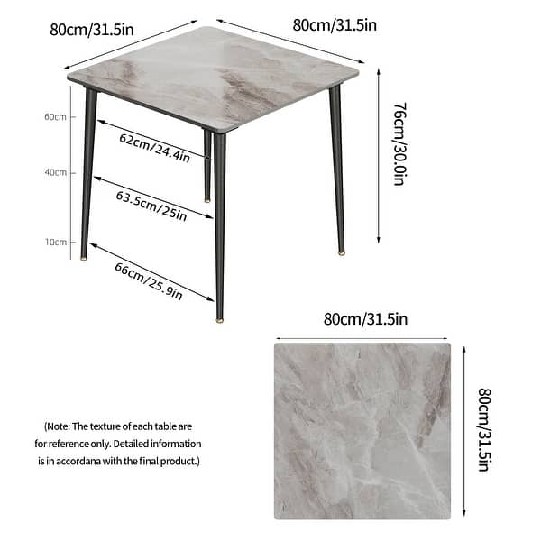 dimension image slide 2 of 3, Modern Slate Kitchen Dining Table with Sintered Stone Top Metal Legs (Table Only) - 31.5x31.5x30 inch