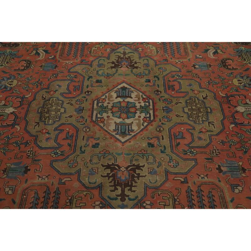 Hand Knotted Oriental 100% Wool Carpet Traditional Medallion Coral Tabriz Area Rug - 10' 9'' X 7' 8''