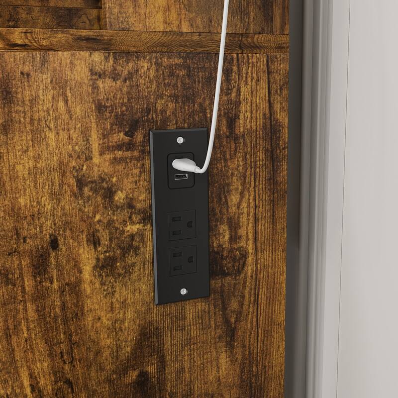 Compact Vanity Table Makeup Vanity Desk Set with Stool, Power Outlet & Hairdryer Holder