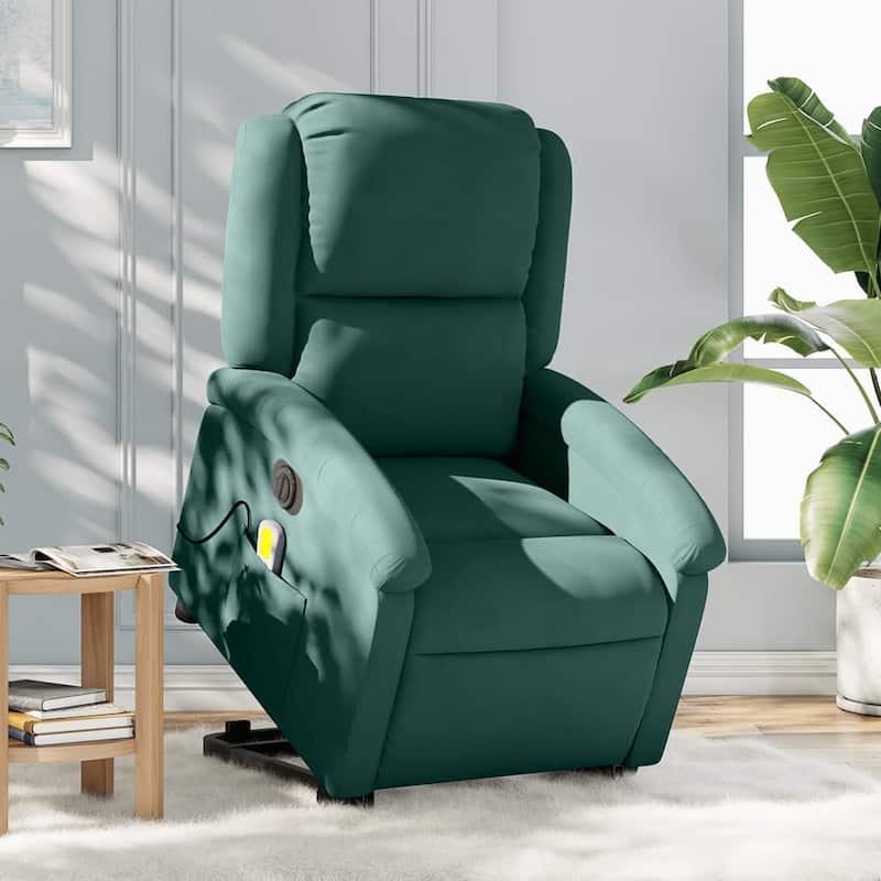 vidaXL Stand up Massage Recliner Chair Power Lift Wingback Armchair Velvet - Dark green Electric
